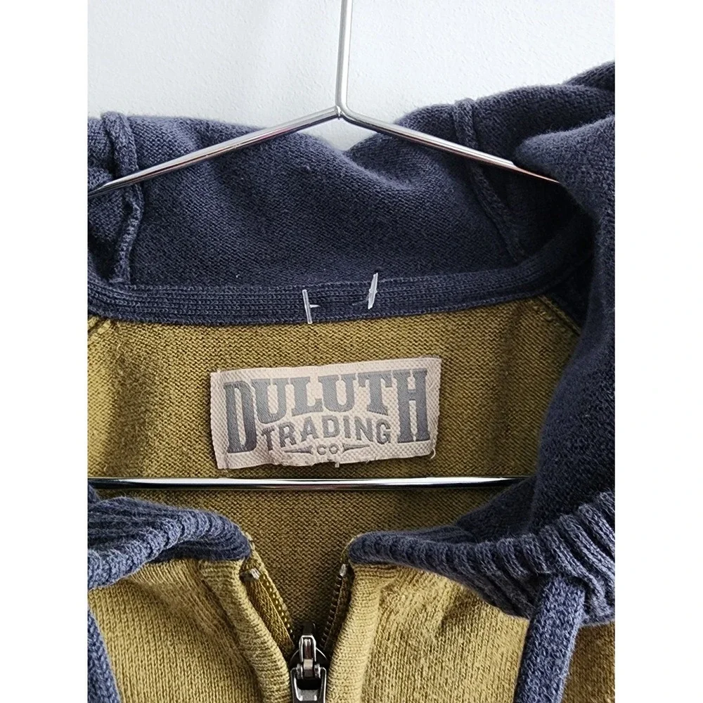 Duluth Trading Co Zip Up Hoodie Mens Large Mustard Navy Raglan Workwear Casual